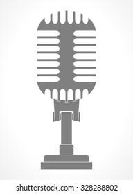 Audio recording object - vintage gray silhouette retro stage microphone - web icon. old technology equipment concept, flat design sign, vector art image illustration, isolated on white background