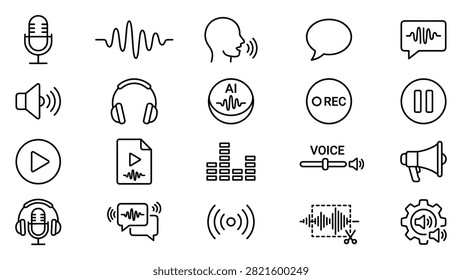 audio recording sound wave vector icon set for voice technology and multimedia applications on transparent background