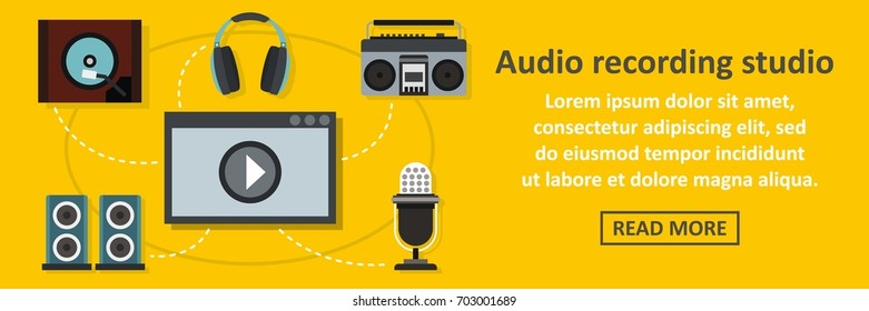 Audio recording studio banner horizontal concept. Flat illustration for web