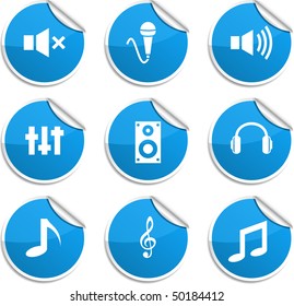 Audio set of round glossy stickers.