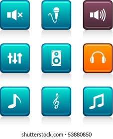 Audio set of square color icons.