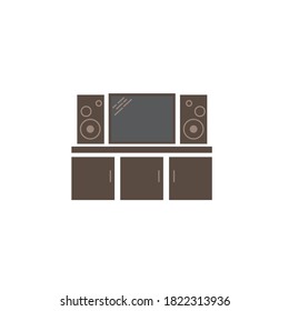 Conjunto de audio, sonido de televisión, diseño de iconos planos, hogar de estudio de música de ilustración vectorial