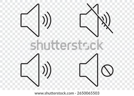 Audio sign symbol. Mute speaker, sound off icon vector set collection. Volume, audio sign symbol.