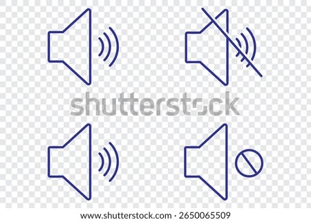 Audio sign symbol. Mute speaker, sound off icon vector set collection. Volume, audio sign symbol.