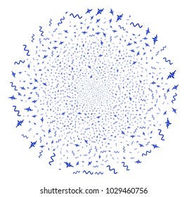 Audio Signal burst spheric cluster. Object pattern combined from random audio signal pictograms as exploding round shape. Vector illustration style is flat iconic symbols.