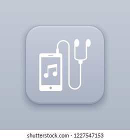 Audio smartphone, gray vector button with white icon on gray background