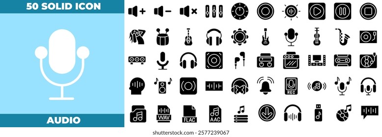 Audio Solid Editable Icons set. Vector illustration in modern thin solid style of audio icons: audio, music, ear, etc