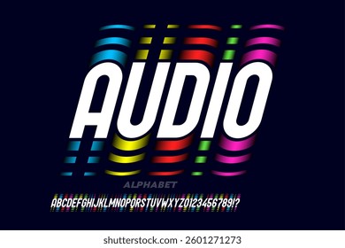 Audio. Sound effect modern style font deign, alphabet letters and numbers vector illustration