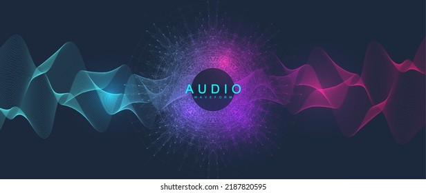 Audio. Sound Music Wave Visualiztion With Warped Waveform. 3D Sound Solid Waveform Design. Voice Sample Pattern.
