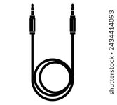 Audio sound speaker headphones Microphone Mic plug cable icon. Black silhouette. AUX, mini jack, wire symbol. 3.5mm TRRS Male. Vector illustration.