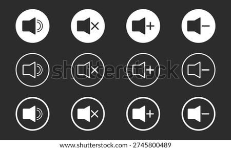 Audio sound speaker volume increase decrease mute round button icon collection vector illustration