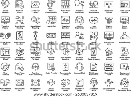 Audio and Sound Vector Icons Set, Isolated on White Background.