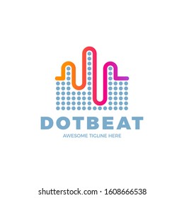Audio Sound Wave logo template stock vector design. Line abstract music technology logotype. Digital element emblem, graphic signal waveform, curve, volume and equalizer. Vector illustration.