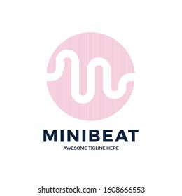 Audio Sound Wave logo template stock vector design. Line abstract music technology logotype. Digital element emblem, graphic signal waveform, curve, volume and equalizer. Vector illustration.