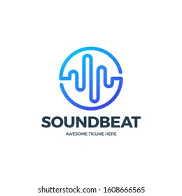 Audio Sound Wave logo template stock vector design. Line abstract music technology logotype. Digital element emblem, graphic signal waveform, curve, volume and equalizer. Vector illustration.