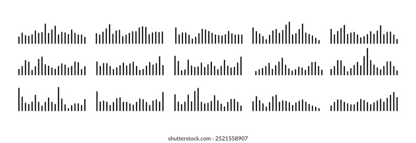 Ícones de Áudio e Onda Sonora Definidos. Ondas de som de Podcasting e player de música