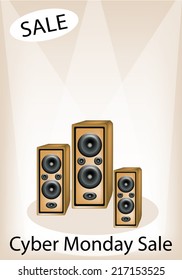 Audio Speaker Announcing Cyber Monday Sale, Sign for Start Christmas Shopping Season and Biggest Discount Promotion in A Year. 