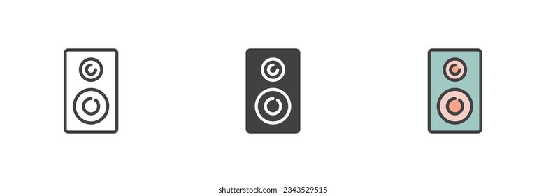 Audio speaker different style icon set. Line, glyph and filled outline colorful version, outline and filled vector sign. Loudspeaker Symbol, logo illustration. Vector graphics