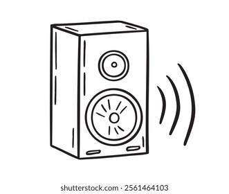 audio speaker doodle hand drawn icon. Outline drawing audio speaker line clipart symbol. Vector illustration