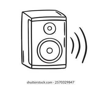 audio speaker doodle hand drawn icon. Outline drawing audio speaker line clipart symbol. Vector illustration