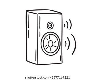 audio speaker doodle hand drawn icon. Outline drawing audio speaker line clipart symbol. Vector illustration