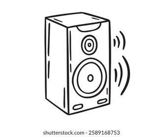 audio speaker doodle hand drawn icon. Outline drawing audio speaker line clipart symbol. Vector illustration