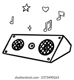 audio speaker  doodle vector line illustration.  Dj icon  speakers isolated for party, music, sound equipment poster, flyer, sale web banner design.