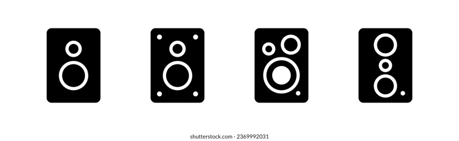 Audio speaker glyph icon. Music speaker icon set. Black sound speaker set. Glyph music symbol. Stock vector illustration.