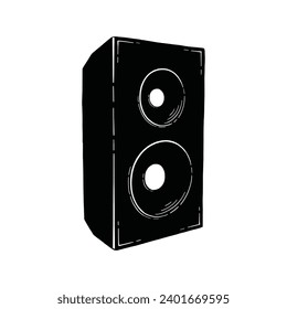 Audio speaker hand drawn vector illustration isolated on white background. Design element for shirt design, logo, sign, poster, banner, card.