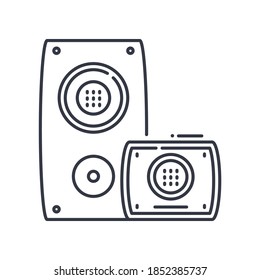 Audio speaker icon, linear isolated illustration, thin line vector, web design sign, outline concept symbol with editable stroke on white background.