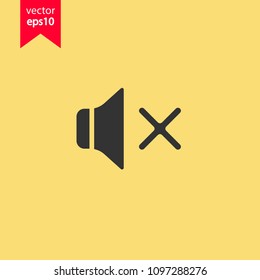 Audio speaker icon. Mute sound vector sign. Yellow background. EPS 10 vector sign.