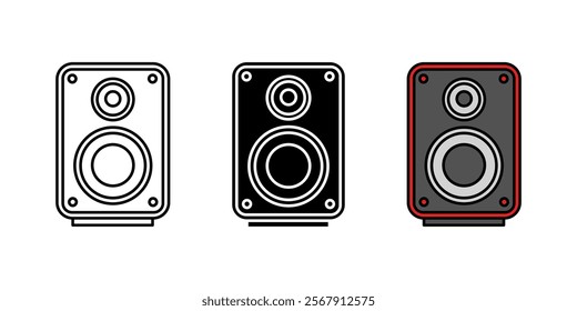 Audio speaker icon. Sound amplifier column vector illustration. Loudspeaker stereo system. Rock studio equipment. Music system symbol. Electronic acoustic subwoofer sign. Loud bass audio concept.