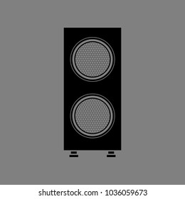 Audio speaker icon. Vector. Black icon on medium gray background. Isolated.