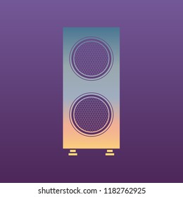 Audio speaker icon. Vector. Evening gradient icon at violet background.