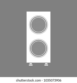 Audio speaker icon. Vector. White icon on medium gray background. Isolated.