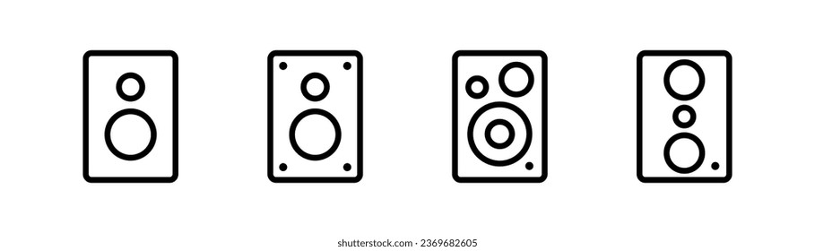 Audio speaker line icon. Music speaker icon set. Outline sound speaker set. Line music symbol. Editable stroke. Stock vector illustration.