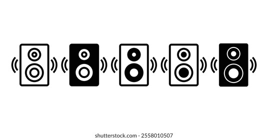 audio speaker music icon symbol sign vector design simple flat outline black white color illustration collection sets