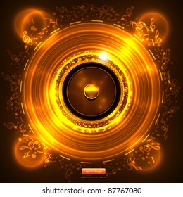 Audio Speaker with Music Notes - Gold Abstract EPS10 Vector Design