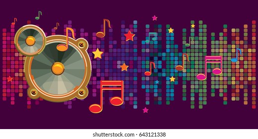 Audio speaker and notes on colorful background