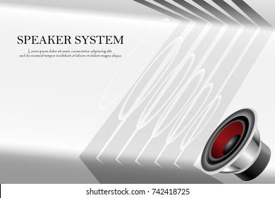 Audio speaker on abstract background with text.