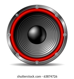 Audio speaker on white background.