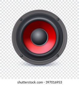 Audio speaker with the red diffuser on transparent background, vector illustration for your presentation, posters, cover and other design