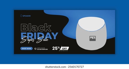 Audio Speaker Sale Black Friday Super Sale and  Music Gadget Product Social Media Cover Banner Design