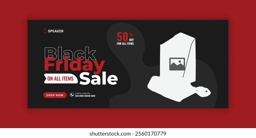 Audio Speaker Sale Black Friday Super Sale and  Music Gadget Product Social Media Cover Banner Design