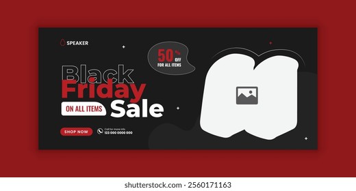 Audio Speaker Sale Black Friday Super Sale and  Music Gadget Product Social Media Cover Banner Design