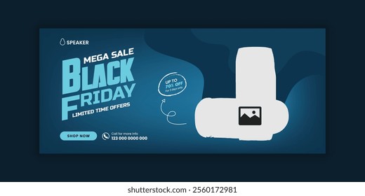 Audio Speaker Sale Black Friday Super Sale and  Music Gadget Product sale Social Media Cover Banner Design