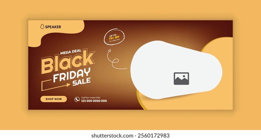 Audio Speaker Sale Black Friday Super Sale and  Music Gadget Product sale Social Media Cover Banner Design