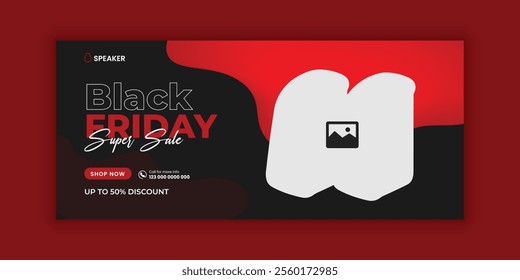 Audio Speaker Sale Black Friday Super Sale and  Music Gadget Product sale Social Media Cover Banner Design