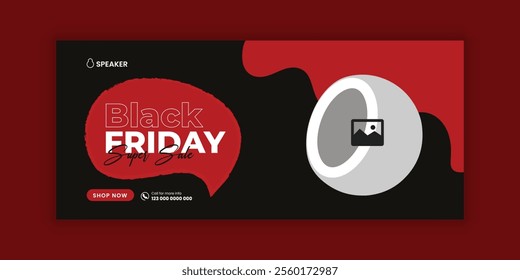 Audio Speaker Sale Black Friday Super Sale and  Music Gadget Product sale Social Media Cover Banner Design