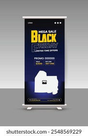 Audio Speaker Sale Roll-Up Banner Design Template und Black Friday Sale Display Stande Banner Design Layout